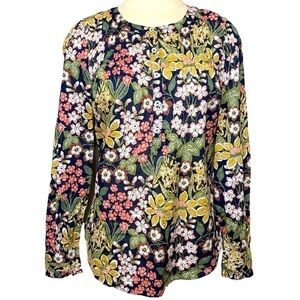 Talbots Floral Colorful Blouse Sz XS Long Sleeve Cuff Ruffle 1/2 Button Shirt